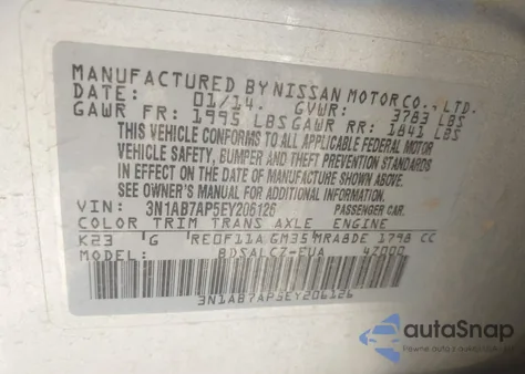 2014 Nissan Sentra S from USA, damaged, VIN 3N1AB7AP5EY206126